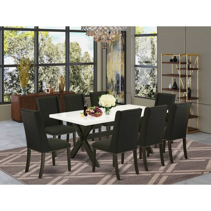 Southwestern Dining Set - 9 Piece Kitchen Table Set - Rectangular Table with 8 Parsons Chairs - Hardwood Frame