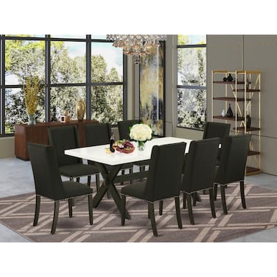 Southwestern Dining Set - 9 Piece Kitchen Table Set - Rectangular Table with 8 Parsons Chairs - Hardwood Frame