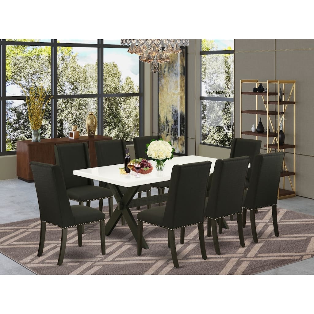 Southwestern Dining Set - 9 Piece Kitchen Table Set - Rectangular Table with 8 Parsons Chairs - Hardwood Frame