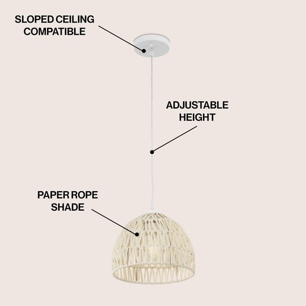 dimension image slide 7 of 19, Jigu 1-Light Woven Rattan/Iron LED Pendant, by JONATHAN Y