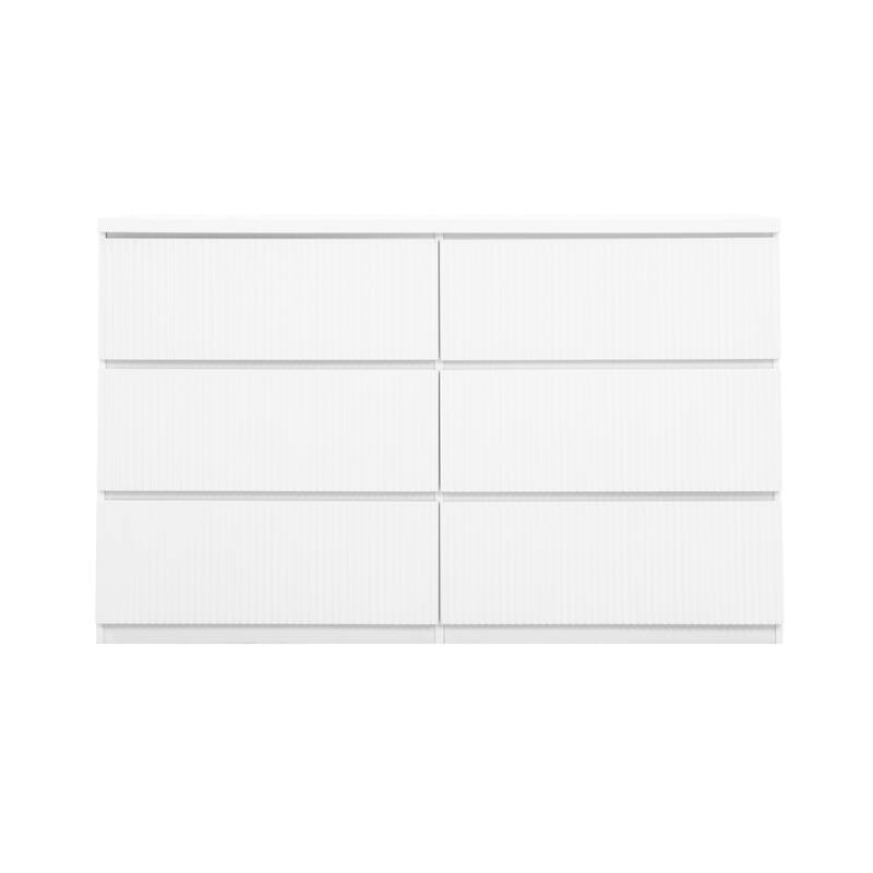6 Drawer Storage Cabinet Dresser, Wood Storage Tower Clothes Organizer with Wavy Drawer Panel, Wide Chest of 6 Drawers