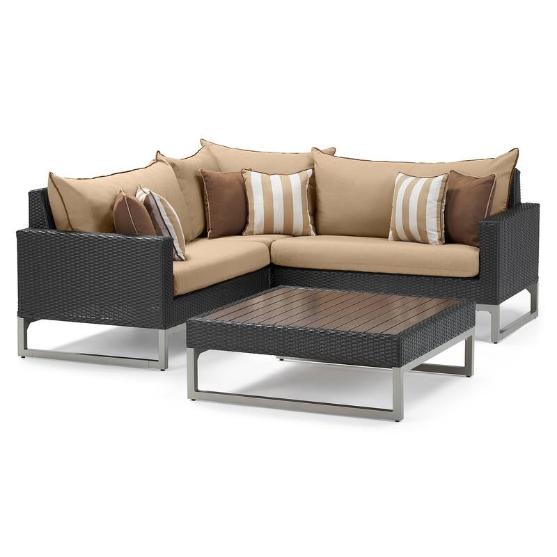 Milo Espresso 4 Piece Sunbrella Outdoor Patio Sectional with Table