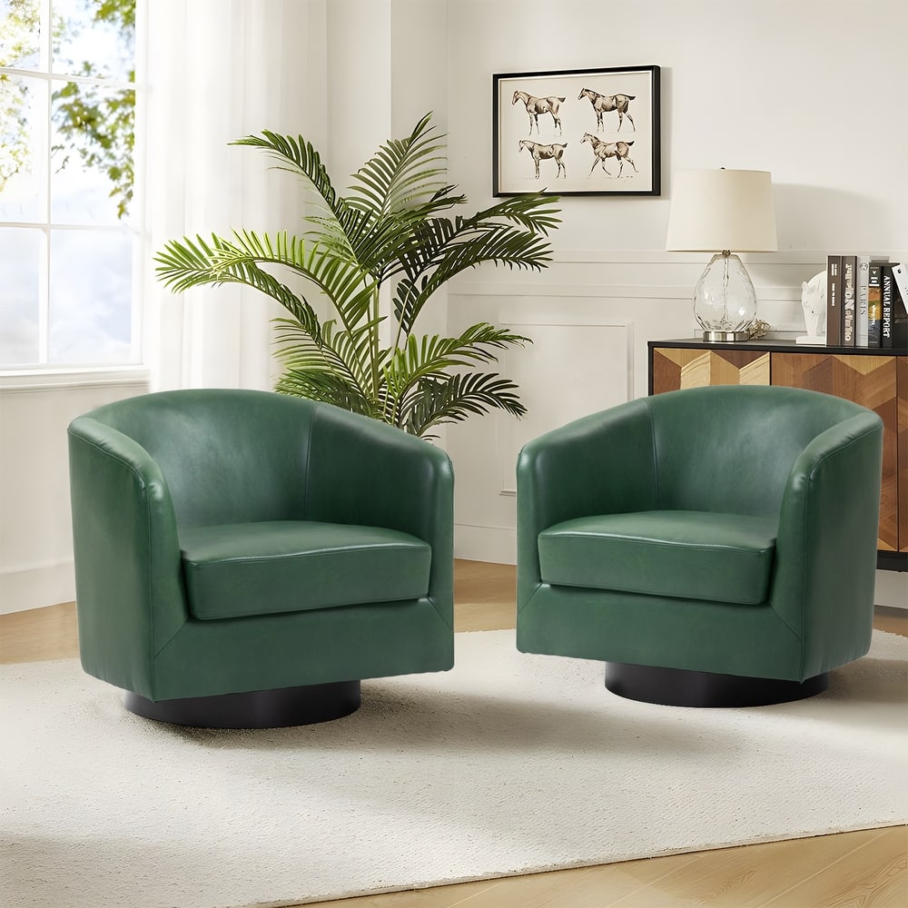 2 Set Modern Vegan Faux Leather Swivel Barrel Accent Chair