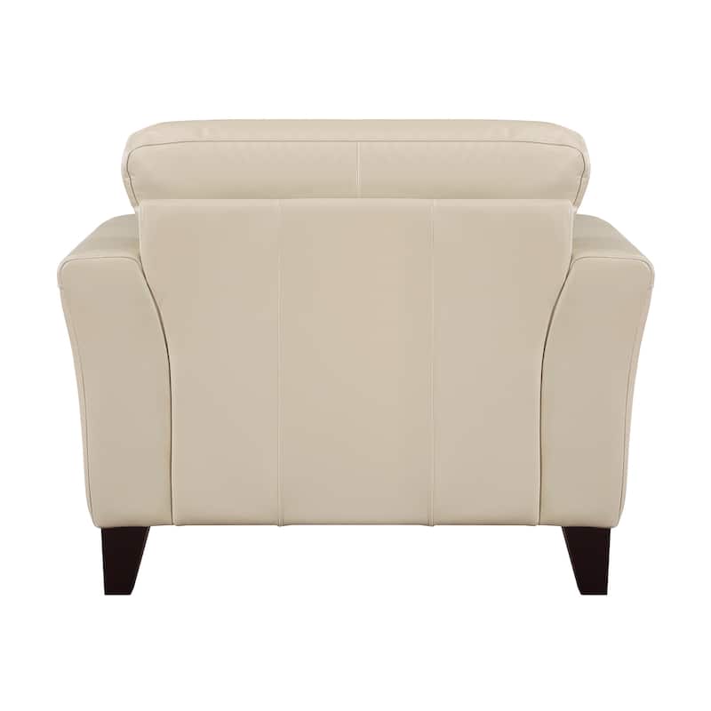 Lisa 38 Inch Accent Chair, Cream Top Grain and Split Leather, Solid Wood
