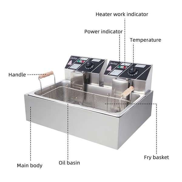 dimension image slide 0 of 3, 23.26Qt/22L Stainless Steel Large Single-Cylinder Electric Fryer