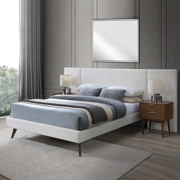 Kendall Boucle Extended Headboard Upholstered Queen Platform Bed Cream