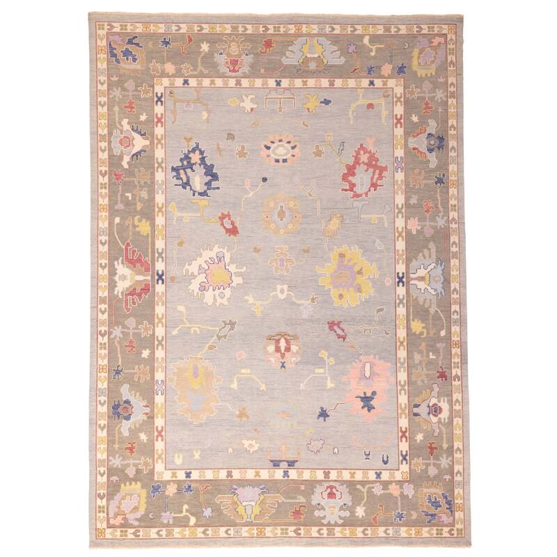 ECARPETGALLERY Hand-knotted Modern Oushak Light Grey Wool Rug - 9'11 x 13'9