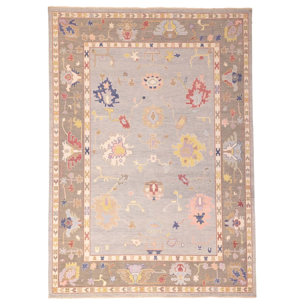 ECARPETGALLERY Hand-knotted Modern Oushak Light Grey Wool Rug - 9'11 x 13'9