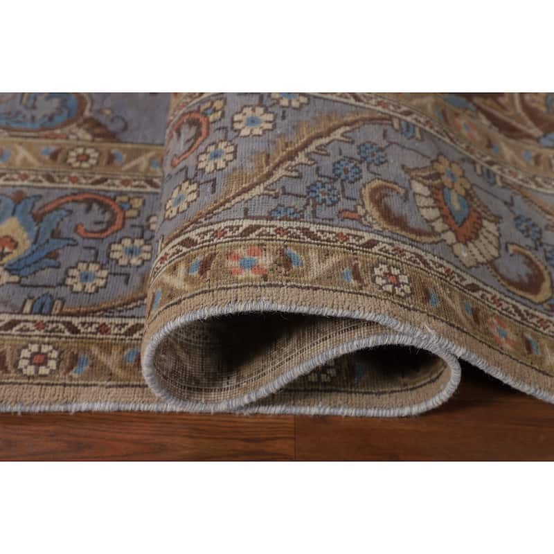 Blue Distressed Tabriz Persian Vintage Rug Hand-Knotted Wool Carpet - 7'4" x 10'3"