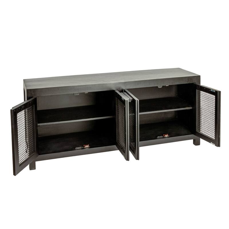 Mango Wood and Cane 4-Door Sideboard Cabinet