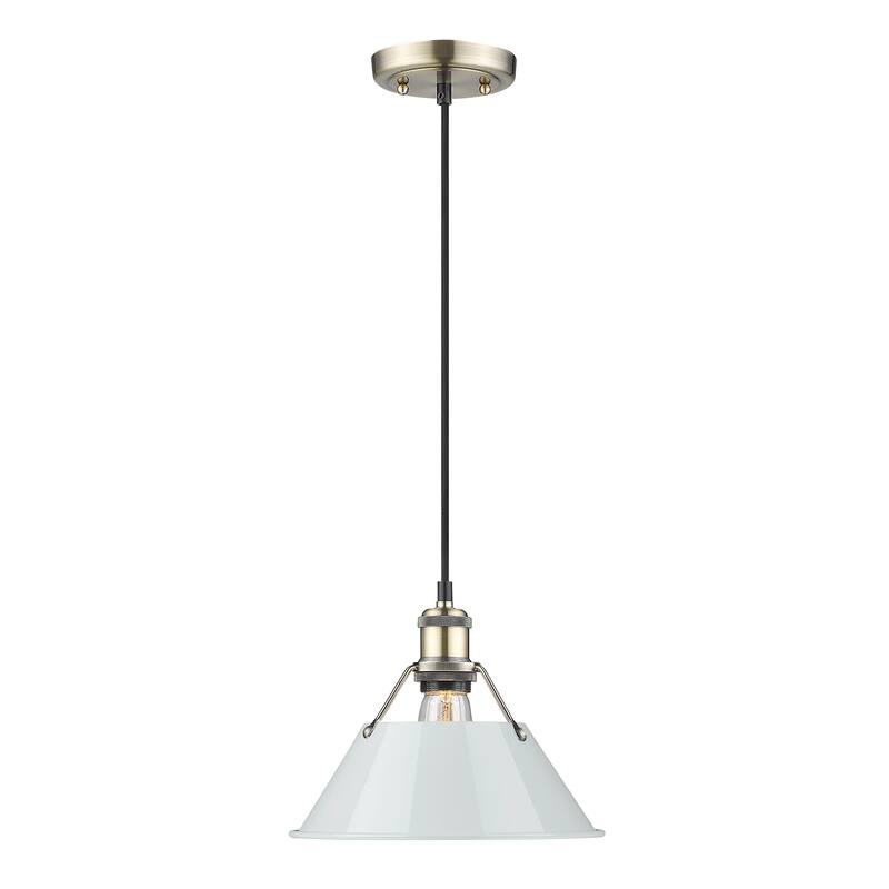 Orwell 10" Wide Medium Pendant in Aged Brass with Dusky Blue - Gold