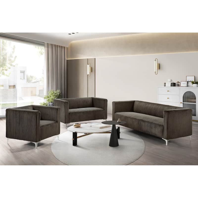 Clayfell Gavin Velvet Square Arm Chair/ Loveseat/ Sofa - Accent Chair , Loveseat and Sofa - Brown