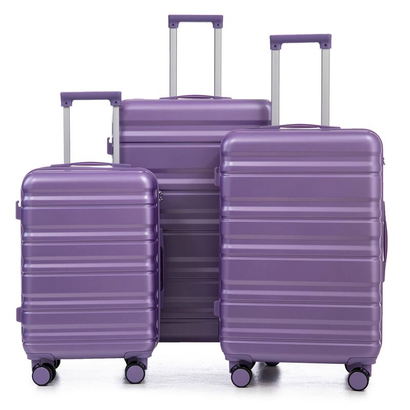 3 pcs/set in ABS Spinner Wheel Luggage, Carry on Suitcase, Matching Color, Combination Lock (Purple)