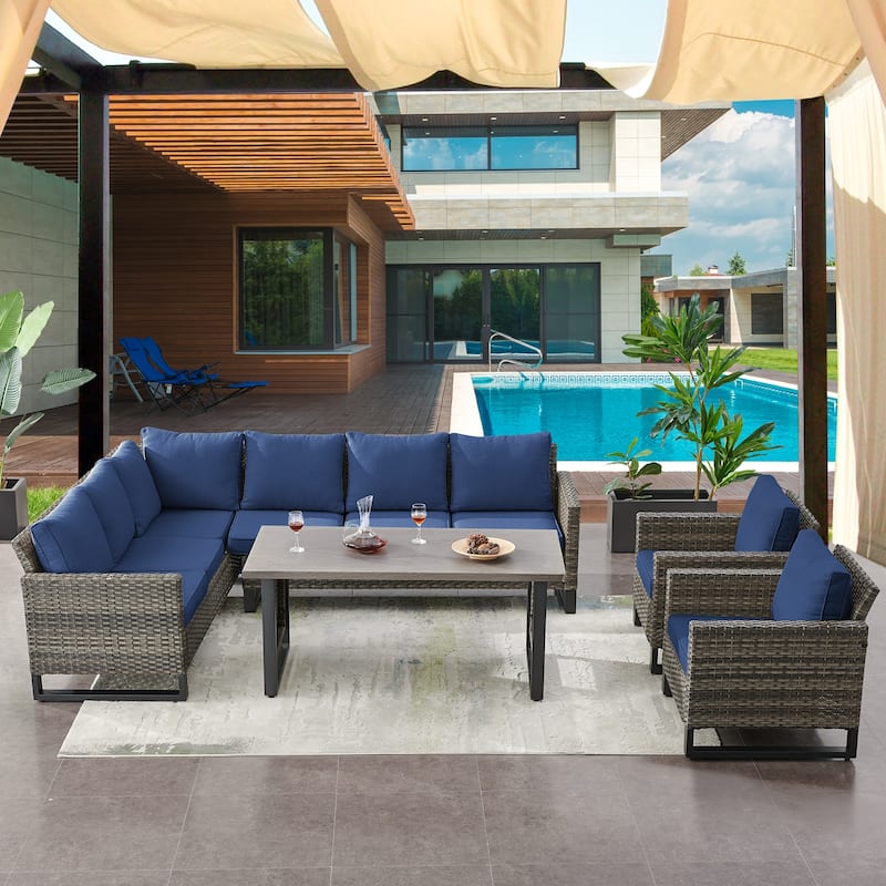 Outdoor Chairs with Sectional Sofa Table - Blue - Blue