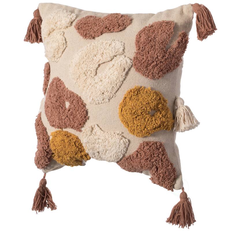 16" Handwoven Cotton Throw Pillow Cover Tufted designs Side Tassels - Circle