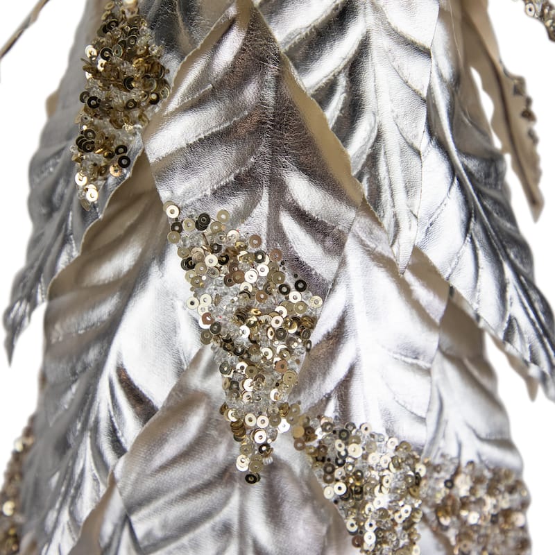 26" Platinum and Champagne Sequins Table-Top Layered Christmas Cone Tree
