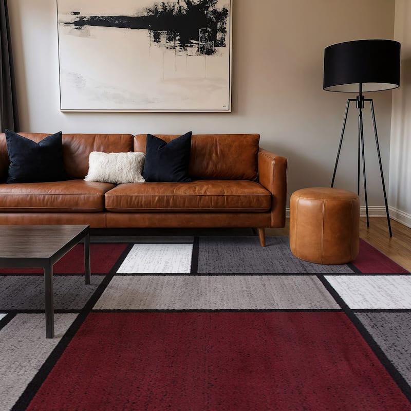 World Rug Gallery Contemporary Modern Boxed Color Block Area Rug - 7'10" x 10'2" - Red