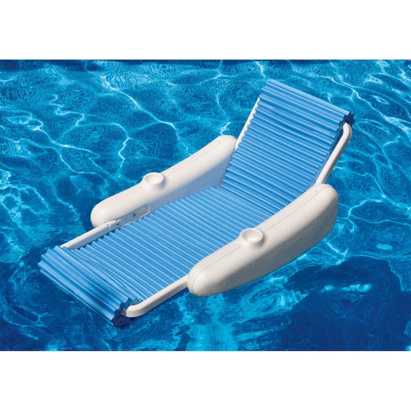 66" White and Blue Rippled Float Sunchaser Swimming Pool Lounge Chair