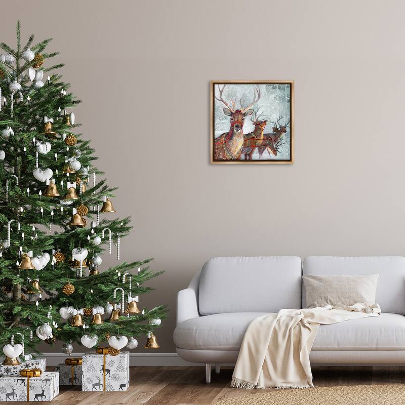 Stupell Winter Reindeer Holiday Landscape Framed Floater Canvas Wall Art Design by Ruane Manning