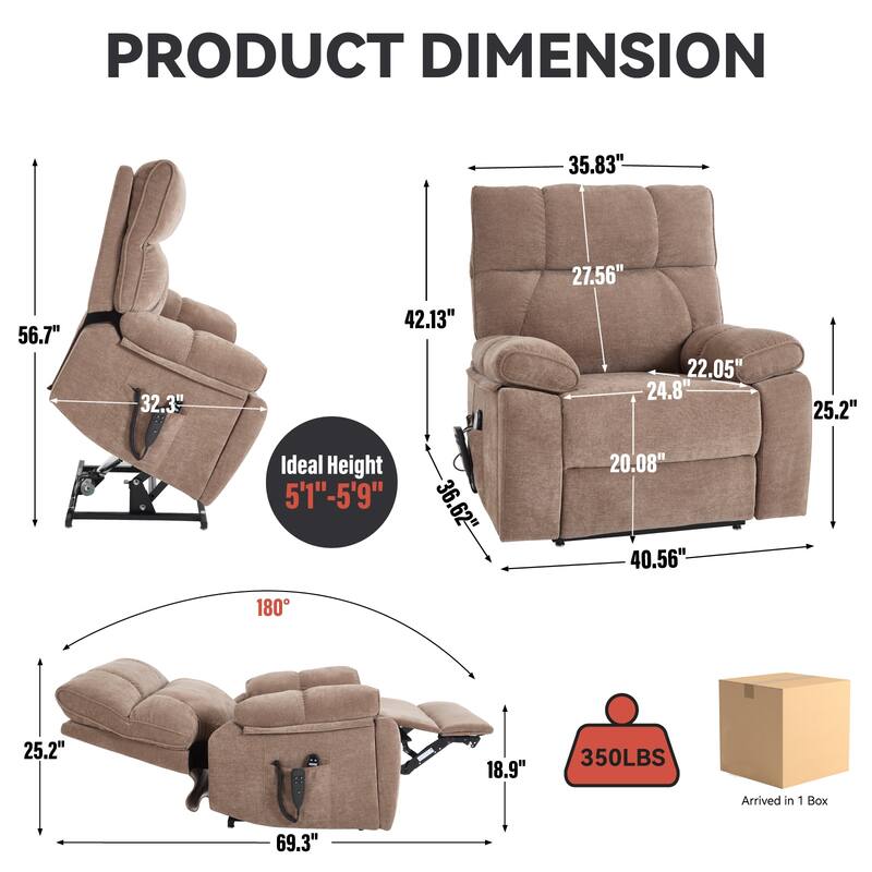 Dual Motor Power Lift Recliner Chair with Massage Heat and Hidden Cup Holders