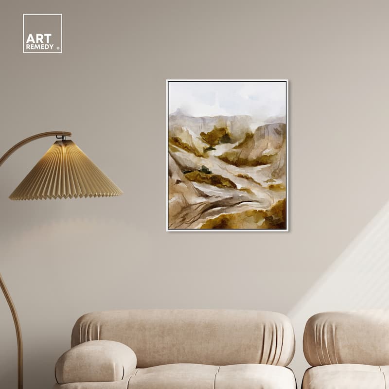 Art Remedy Winter End Rock Mountain Framed Landscape 1 Piece Canvas Wall Art Watercolor Style