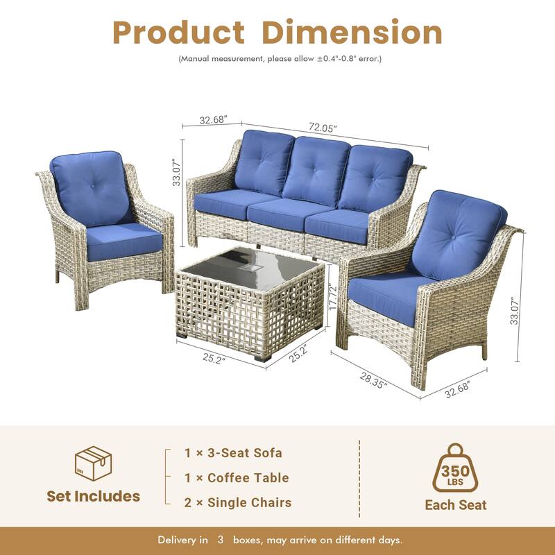 HOOOOWOOO 5-piece Wicker Rattan Patio Outdoor Furniture Ergonomic Conversation Set with Coffee Table