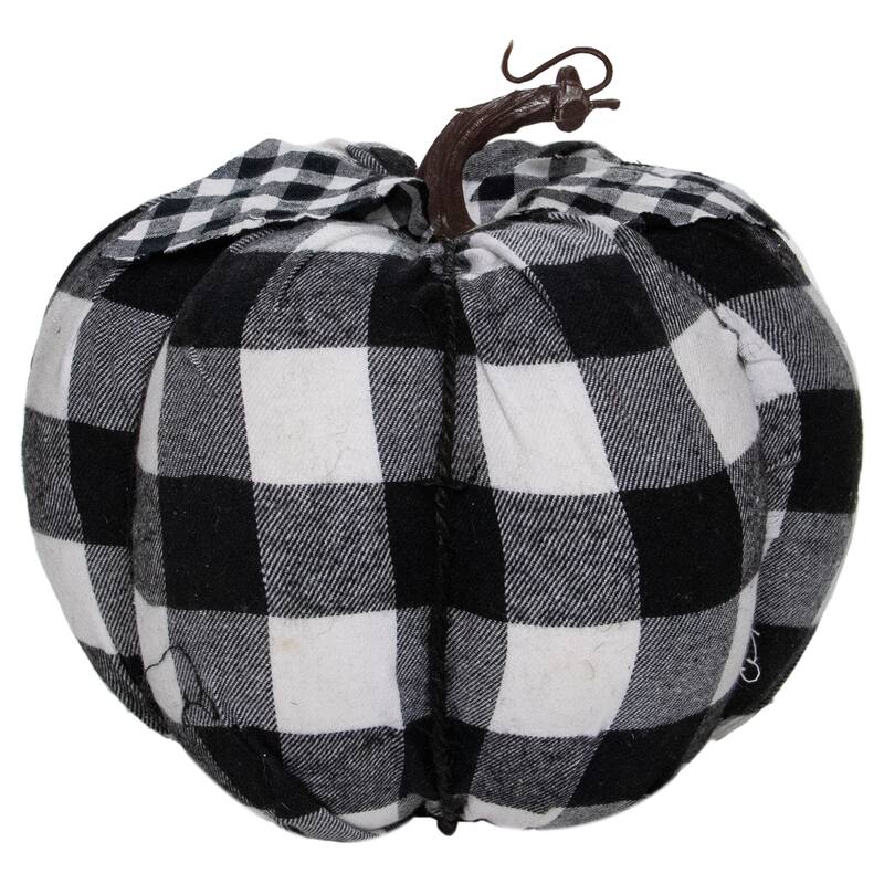 Buffalo Plaid Fall Harvest Pumpkin - 7" - Black and White