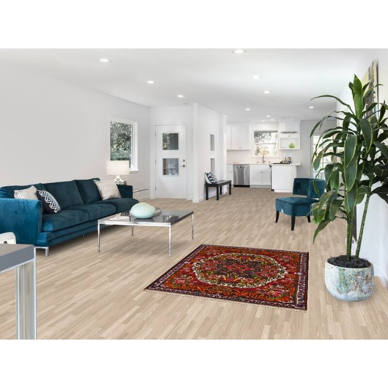 Hand Knotted Oriental 100% Wool Carpet Traditional Floral Navy Blue & Blues Bakhtiari Area Rug - 4' 11'' X 3' 8''