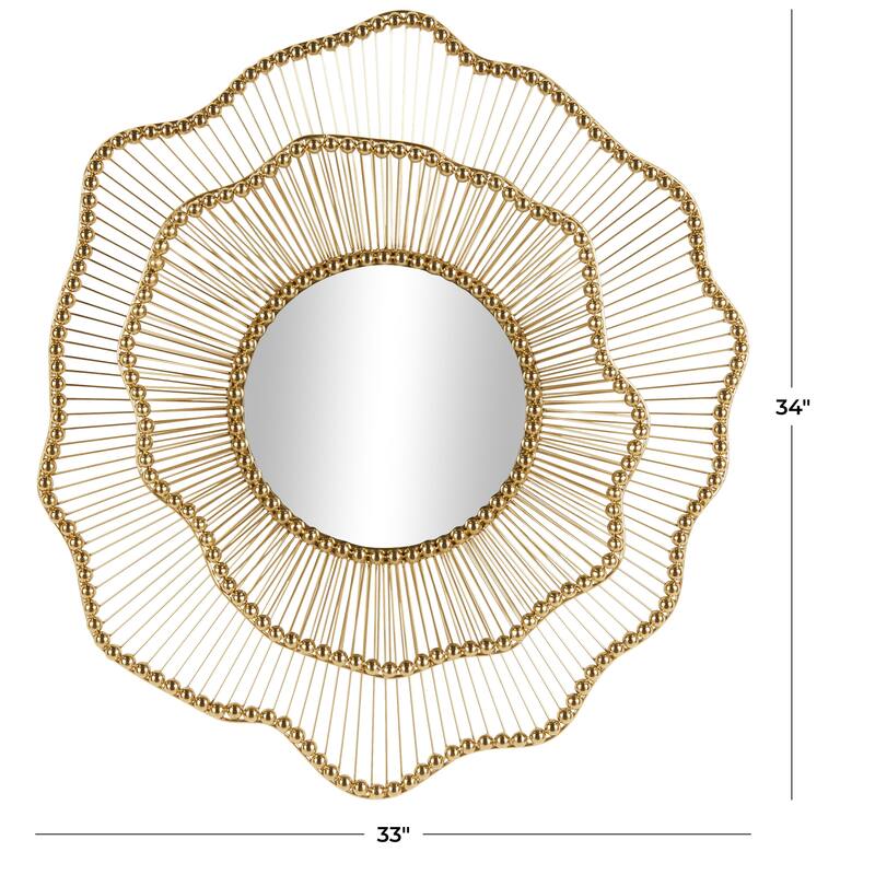 Metal Floral Layered Frame Room Wall Mirror with Layered Floral Frame - Gold - Roche River Decor