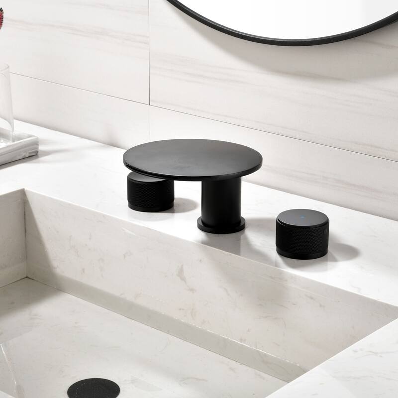 8 Inch Widespread Bathroom Faucet 3 Holes Brass Modern Matte Black Waterfall Bathroom Sink Basin Faucets