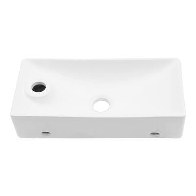 Ceramic Rectangle Wall Mount Bathroom Sink with Single Faucet Hole