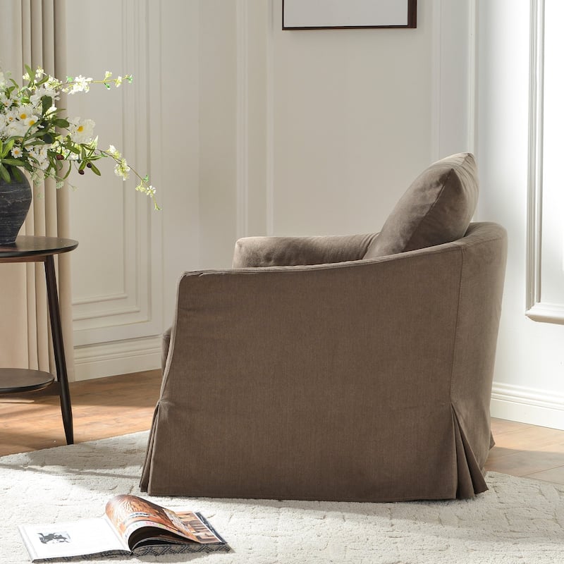 KINWELL 32" W Down Fill Upholstered Slipcovered Swivel Barrel Accent Armchair