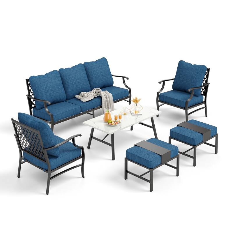 MAISON ARTS 6/7-Piece Patio Conversation Sets, Sofa Set with 2/4 x Single Chairs, 1 x 3-seater Sofa and Coffee Table/Ottomans