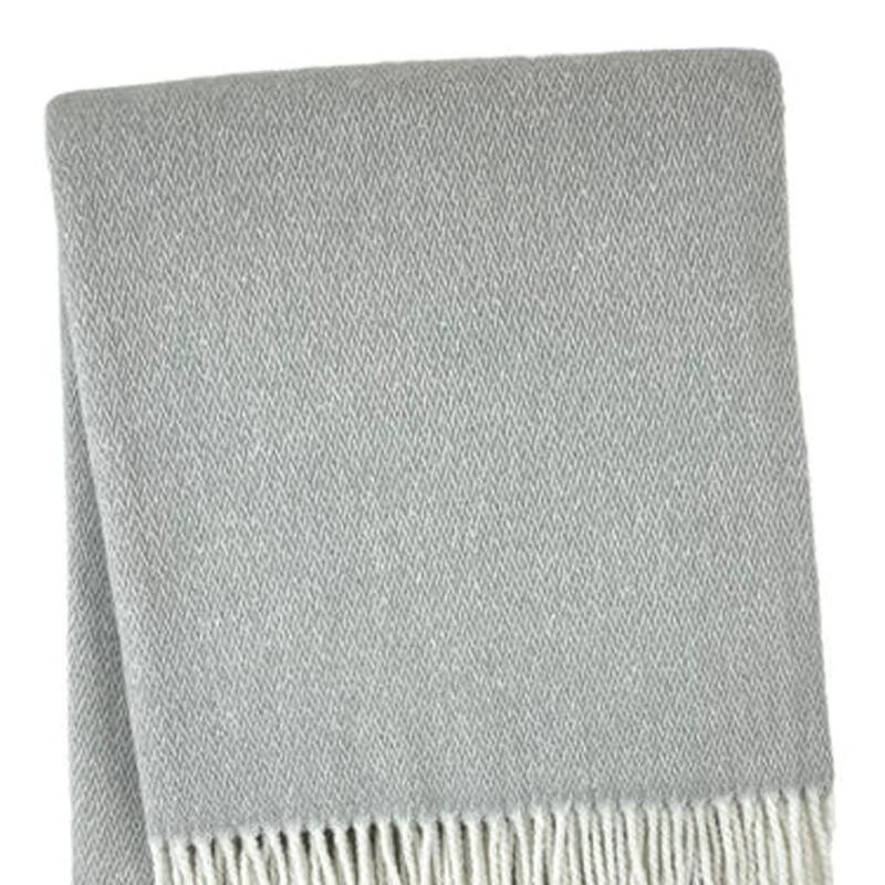 HomeRoots 55" X 70" Light Gray And White Herringbone Cotton And Microfiber Woven Throw Blanket with Fringe