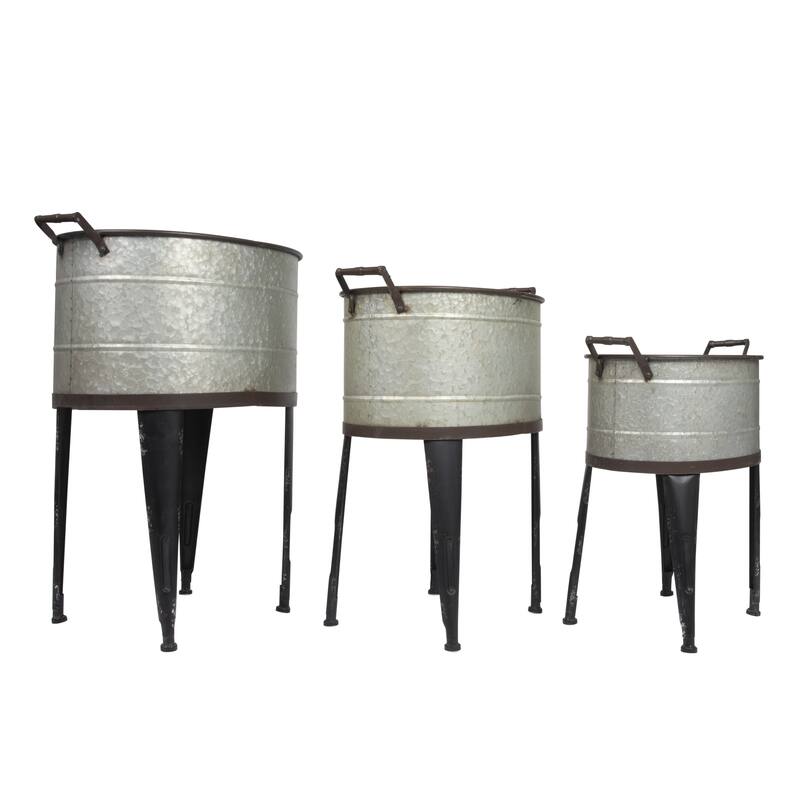 Metal Planter Pots on 4-Leg Stands and Handle