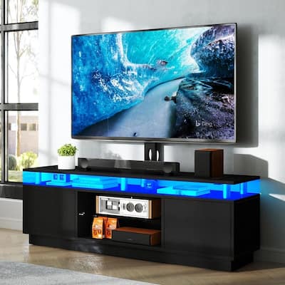 LED TV Stand with Mount for 32 to 75 inch TVs Power Outlets Black - 73 inches