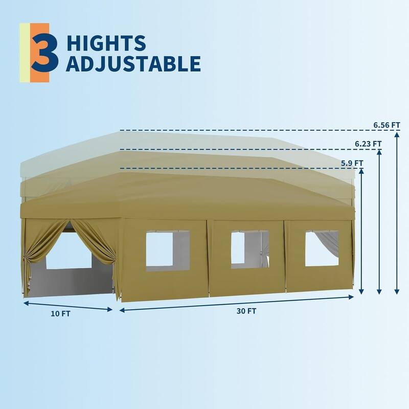 10x30 Outdoor Pop Up Canopy with 8 Sidewalls and Portable Roller Bag