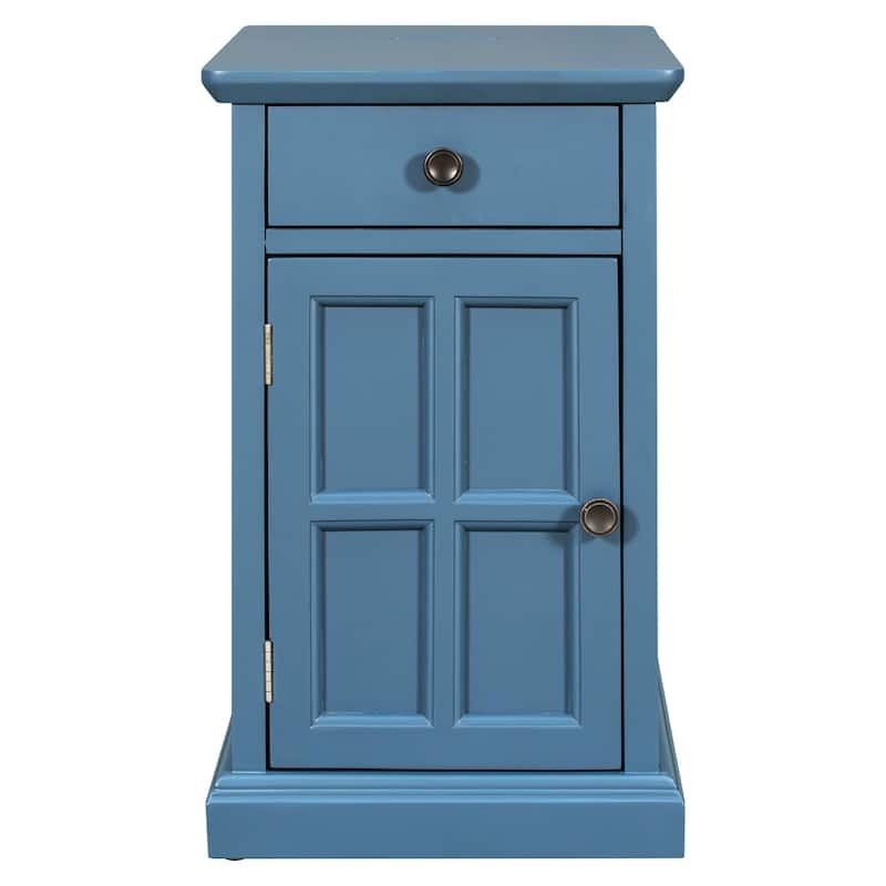Classic Vintage Livingroom End Table with USB Ports and One Multifunctional Drawer - 14'' D x 24.3" W x 23" H - Antique Navy