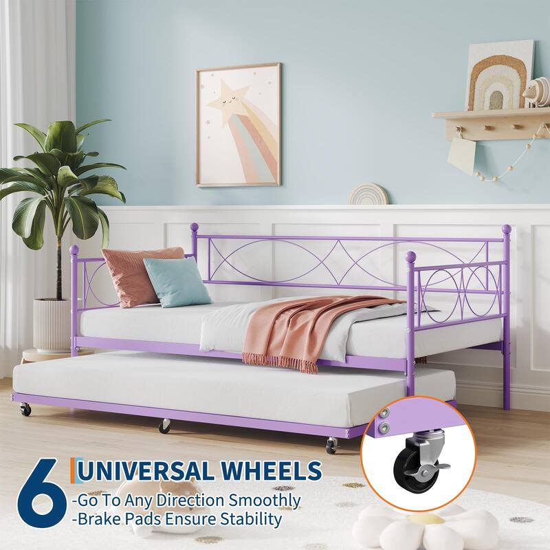 Twin daybed with Trundle,Metal Twin Daybed,Day Bed Sofa Bed Frame with Steel Slat Support,Multifunctional Daybed Frame