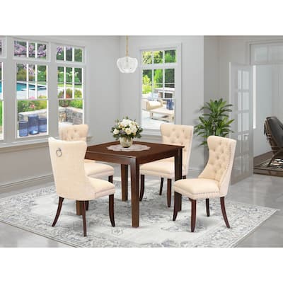 East West Furniture Kitchen Table Set Includes a Square Dining Table and Upholstered Chairs, Mahogany (Pieces Options)
