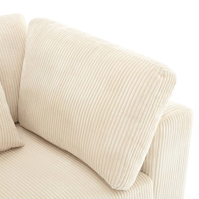 105'' Corduroy Fabric Sofa with 5 Pillows, 3 Seater Sectional Sofa for Livingroom Sofa Chaise with Removable Back Cushions