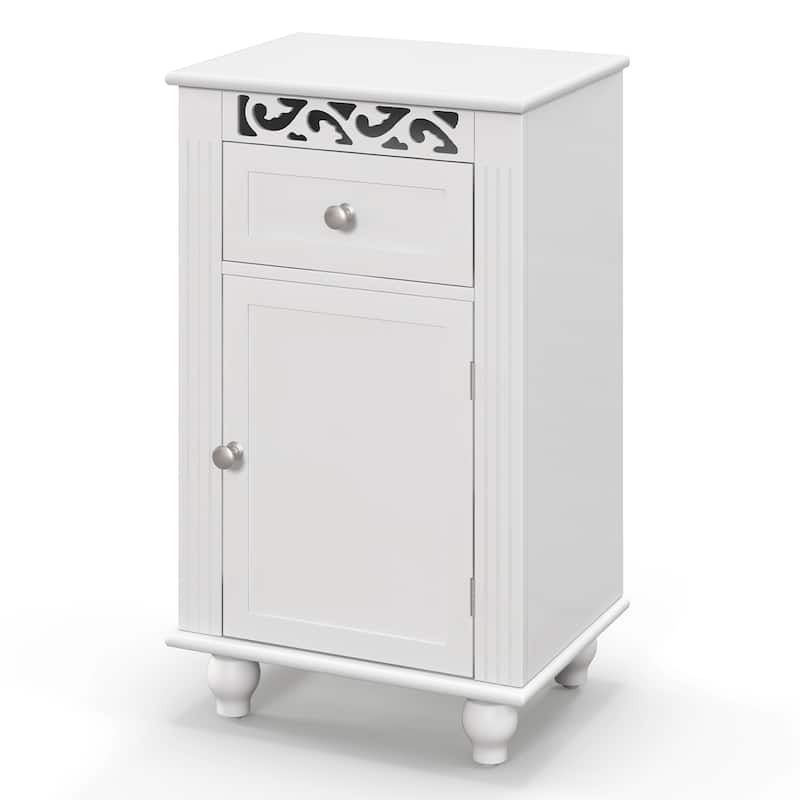 Costway Bathroom Floor Cabinet Side Storage Organizer with 1 Drawer & - See Details - White - See Details