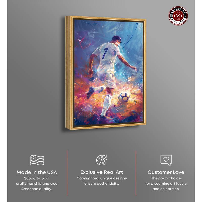 Notoriart Bold And Colorful Soccer Player Ii Framed Soccer 1 Piece Canvas Wall Art