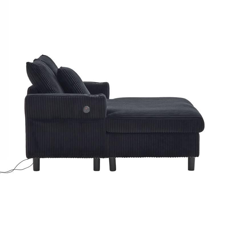 Modern Corduroy Oversized Recliner Sofa with Deep Seat, 3 Pillows, USB Charging, RGB LED Light Strip, Cup Holder, Side Pocket