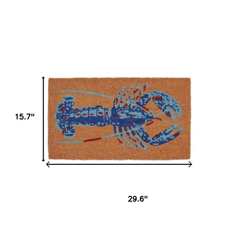 HomeRoots 16" X 30" Blue Brown And Red Lobster Indoor Coir Door Mat - 15.70' X '29.60