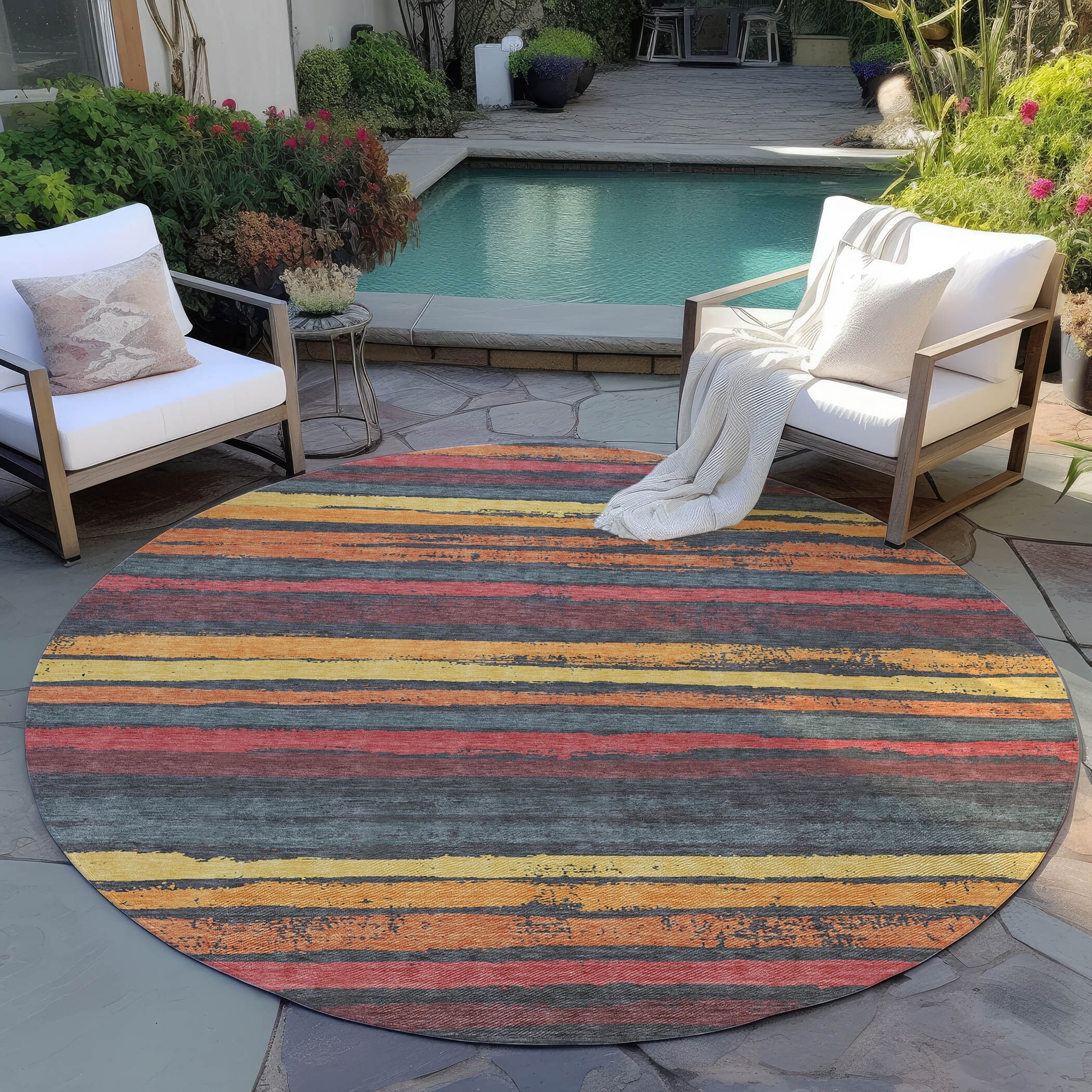 Machine Washable Indoor/ Outdoor Chantille Stripe Rug