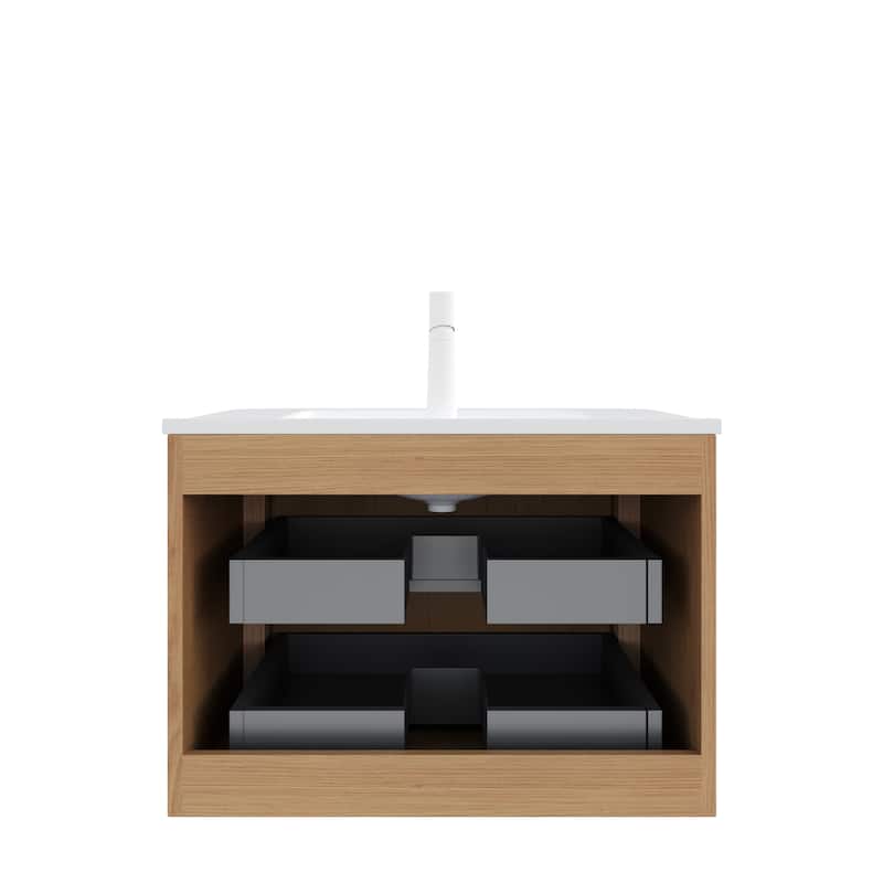 30" Bathroom Vanity with Sink, Wall-Mounted Floating Plywood Striped Bathroom Storage Cabinet with 2 Drawers