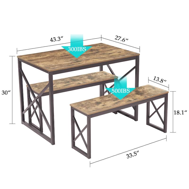 Javlergo 3-Piece Dining Table Set, 43"/55" Modern Wood Table Top Dining Table Set with Bench