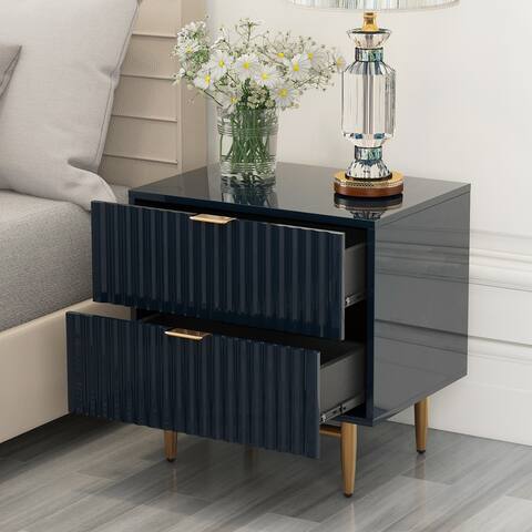 Nestfair Nightstand with 2 Drawers and Golden Handle