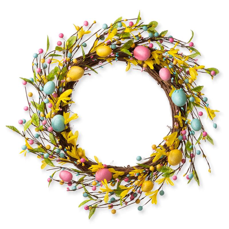 Glitzhome Easter Wreath with Eggs Lavender Bird Nest for Front Door Wall Window Holiday Decoration
